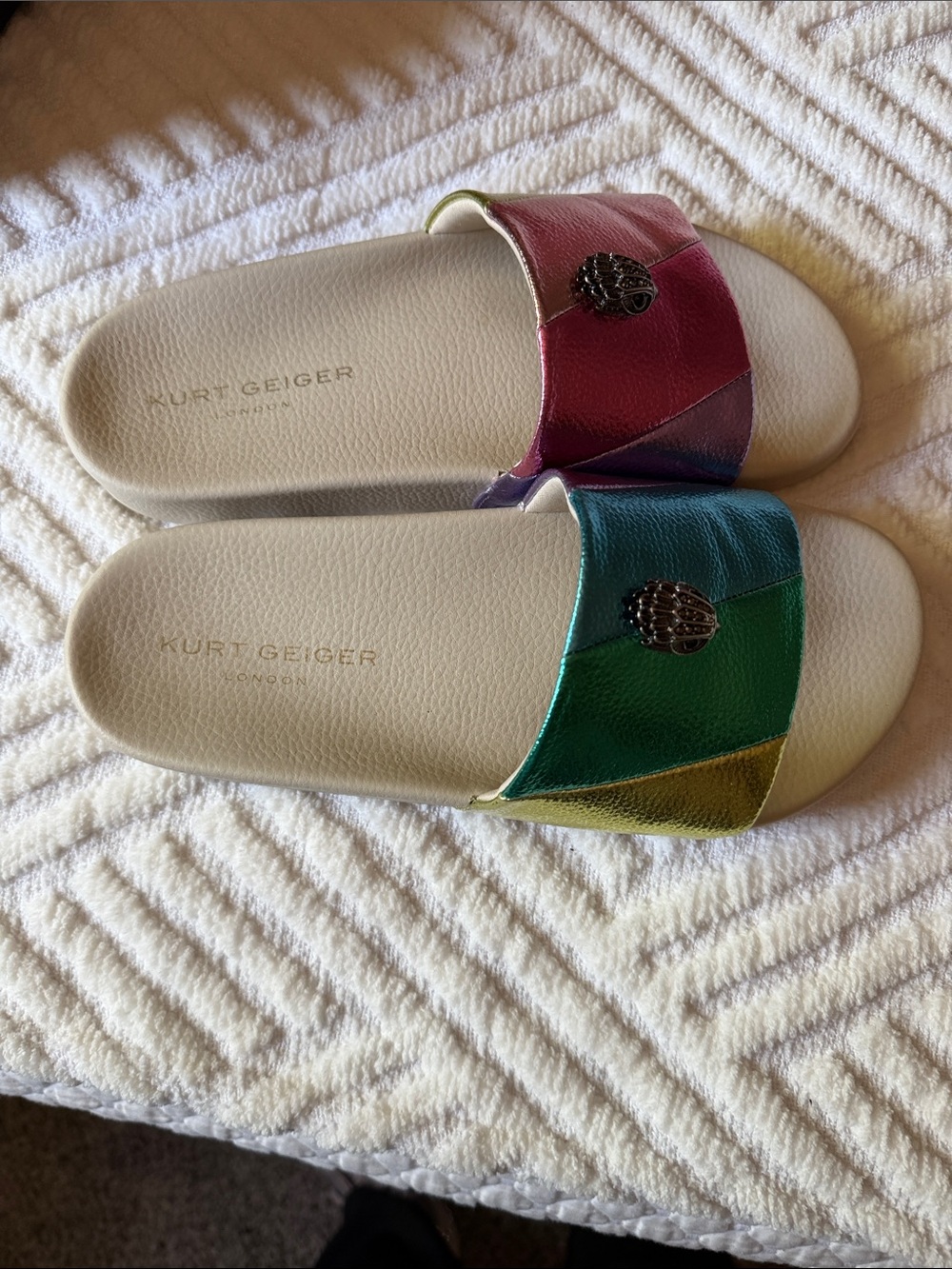 Kurt Geiger Metallic Rainbow Slide Sandals - Green, Blue, Pink, Gold, Purple - Picture 3 of 3